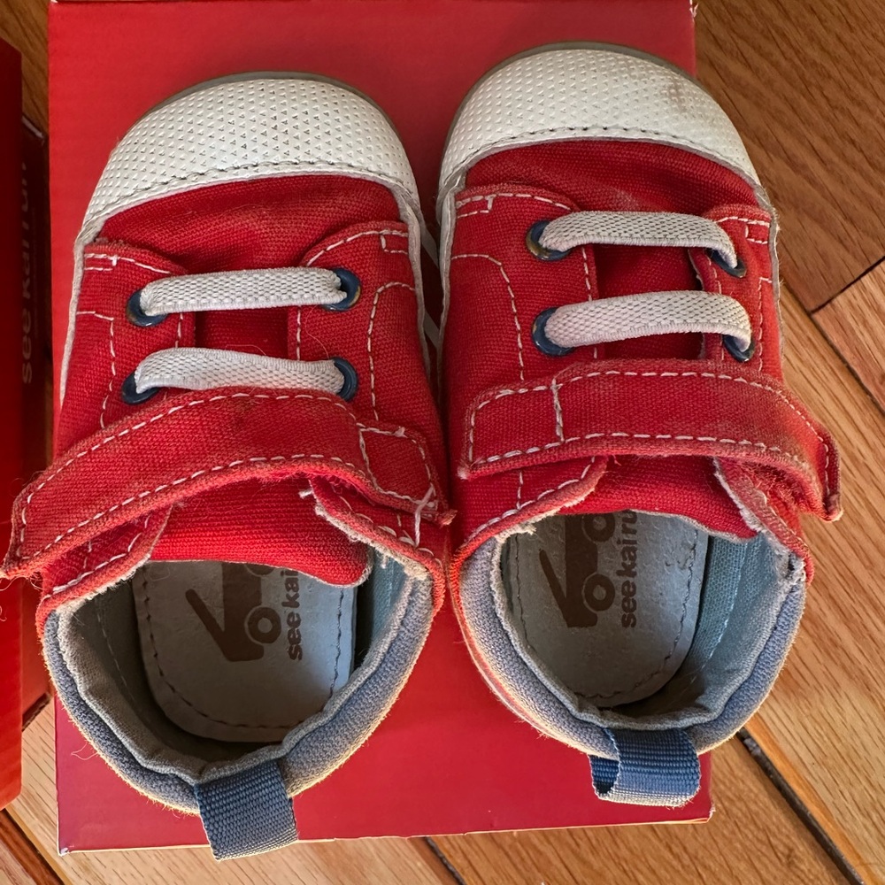 2 Pair See Kai Run Red & White Sneakers w/ Velcro Strap sz 4.5, Blue & Green sz4